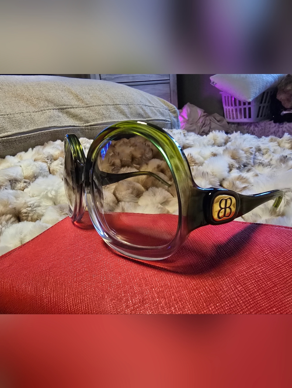 Beautiful Balenciaga Olive Green Gradient Round Women's Sunglasses